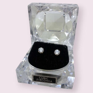 New Stainless Steel Round Cubic Zirconia Stud Earrings Unisex Gift Box